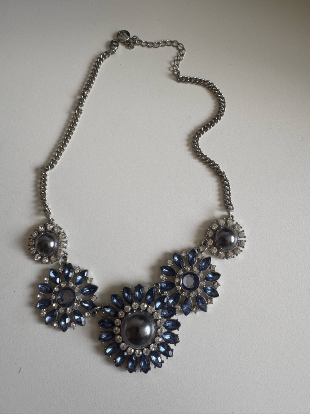 Joe Fresh Statement Necklace – Blue & Gunmetal Floral Bib